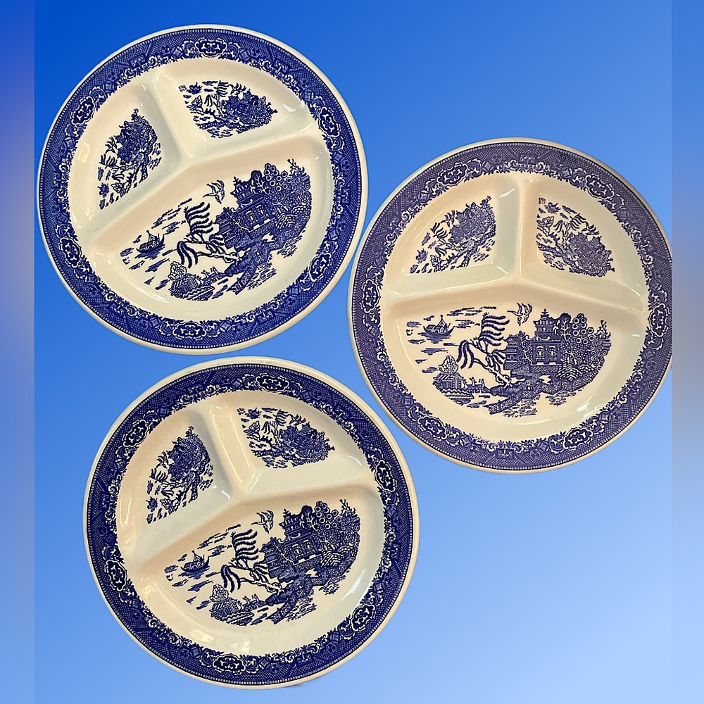 Vintage Willow Ware Royal China Divided Grill Plate Porcelain Transferwa…